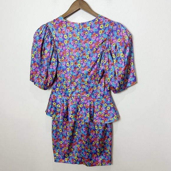 Rotate Birger Christensen Floral Peplum Mini Dress Size 6 80s Cocktail - Picture 6 of 14
